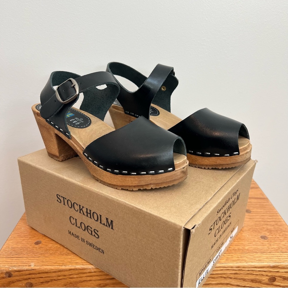 Swedish Wood and Leather Clog Heels